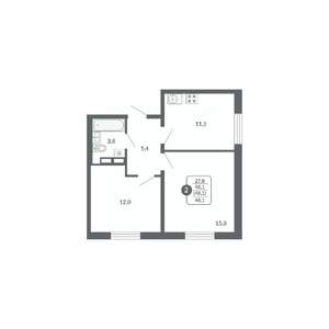 2-к квартира, вторичка, 48м2, 8/17 этаж