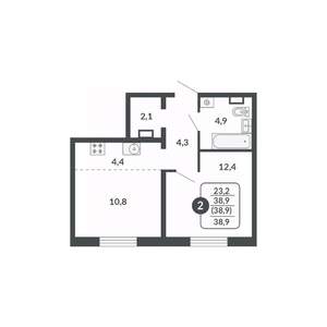 2-к квартира, вторичка, 39м2, 10/17 этаж