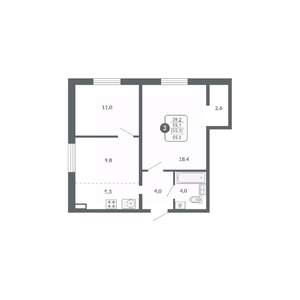 3-к квартира, вторичка, 55м2, 8/17 этаж