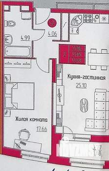 2-к квартира, вторичка, 53м2, 8/19 этаж