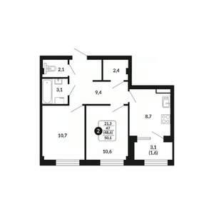 2-к квартира, вторичка, 49м2, 8/17 этаж
