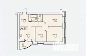 3-к квартира, строящийся дом, 63м2, 8/14 этаж