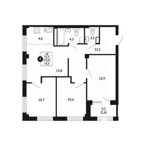 4-к квартира, вторичка, 73м2, 6/17 этаж