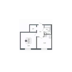 1-к квартира, вторичка, 41м2, 13/17 этаж