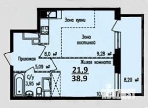 2-к квартира, вторичка, 39м2, 18/19 этаж
