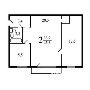 2-к квартира, вторичка, 46м2, 2/5 этаж