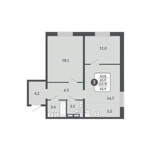 3-к квартира, вторичка, 66м2, 13/17 этаж