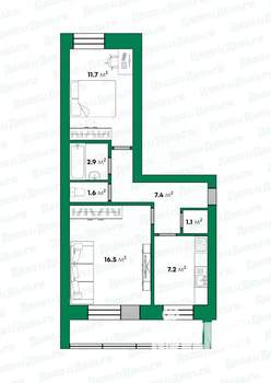 2-к квартира, вторичка, 48м2, 1/2 этаж