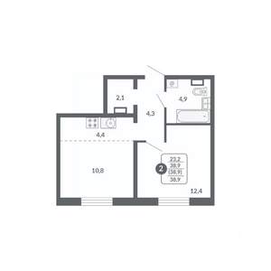 2-к квартира, вторичка, 39м2, 9/17 этаж