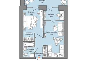 1-к квартира, вторичка, 44м2, 3/8 этаж