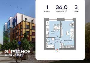 1-к квартира, вторичка, 36м2, 3/8 этаж