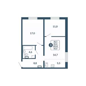 2-к квартира, вторичка, 62м2, 10/17 этаж