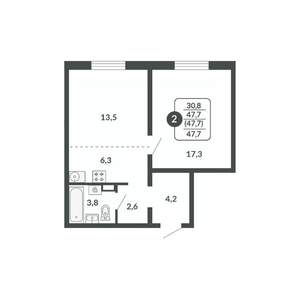 2-к квартира, вторичка, 48м2, 8/17 этаж