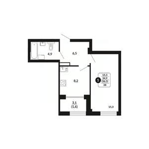 1-к квартира, вторичка, 37м2, 15/17 этаж