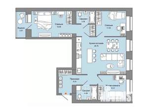 3-к квартира, строящийся дом, 85м2, 2/8 этаж