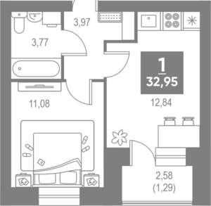 1-к квартира, вторичка, 33м2, 2/4 этаж