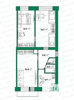 3-к квартира, вторичка, 62м2, 5/5 этаж
