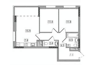 3-к квартира, вторичка, 65м2, 11/17 этаж