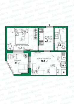2-к квартира, вторичка, 44м2, 8/18 этаж