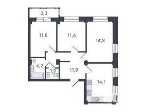3-к квартира, вторичка, 74м2, 2/16 этаж