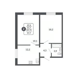 2-к квартира, вторичка, 58м2, 8/17 этаж