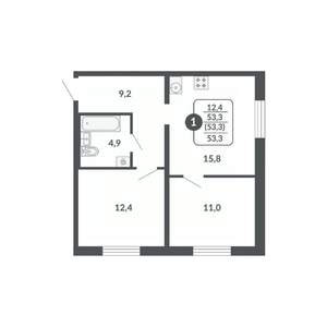 3-к квартира, строящийся дом, 53м2, 2/17 этаж
