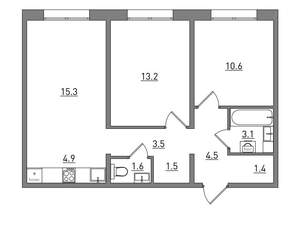 3-к квартира, вторичка, 60м2, 4/16 этаж
