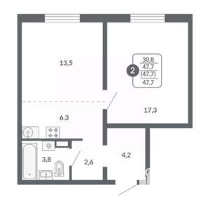 2-к квартира, вторичка, 48м2, 4/17 этаж