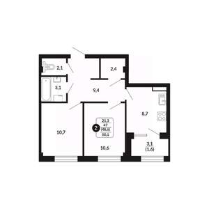 2-к квартира, вторичка, 49м2, 9/17 этаж