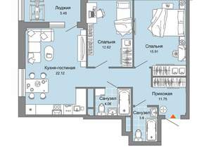 2-к квартира, вторичка, 73м2, 2/7 этаж