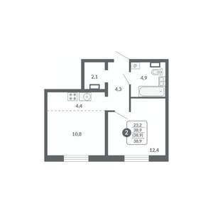 2-к квартира, вторичка, 39м2, 7/17 этаж