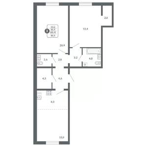 3-к квартира, вторичка, 86м2, 2/17 этаж