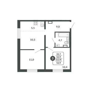 2-к квартира, вторичка, 53м2, 10/17 этаж