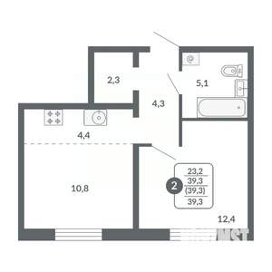 2-к квартира, вторичка, 39м2, 2/17 этаж