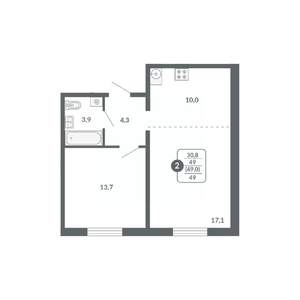 2-к квартира, вторичка, 49м2, 6/17 этаж