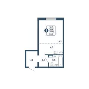 Студия квартира, вторичка, 30м2, 6/17 этаж