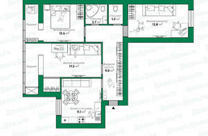 3-к квартира, вторичка, 68м2, 5/9 этаж