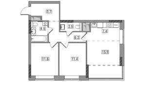 3-к квартира, вторичка, 66м2, 3/17 этаж