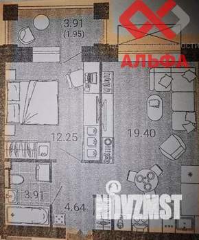 1-к квартира, строящийся дом, 44м2, 2/9 этаж