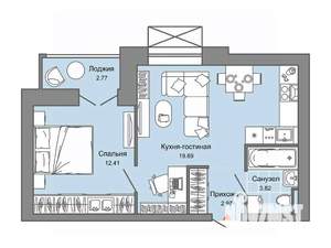 1-к квартира, вторичка, 40м2, 6/6 этаж