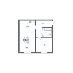 2-к квартира, вторичка, 54м2, 2/17 этаж