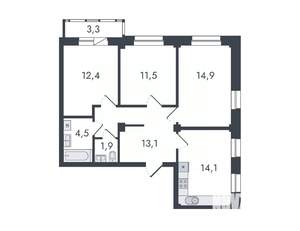 3-к квартира, вторичка, 76м2, 11/16 этаж