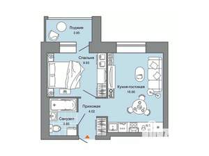 1-к квартира, строящийся дом, 36м2, 1/7 этаж