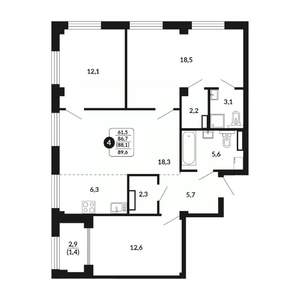 4-к квартира, вторичка, 88м2, 14/17 этаж
