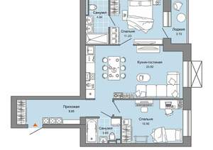 2-к квартира, вторичка, 68м2, 6/8 этаж