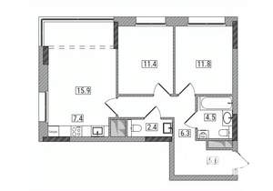 3-к квартира, вторичка, 66м2, 11/17 этаж