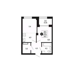 2-к квартира, вторичка, 35м2, 6/17 этаж