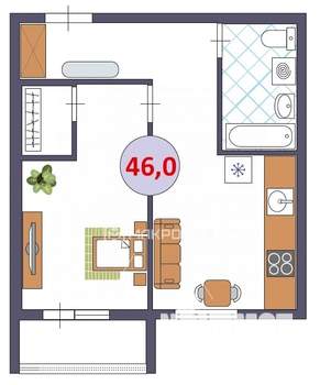 2-к квартира, вторичка, 46м2, 5/9 этаж