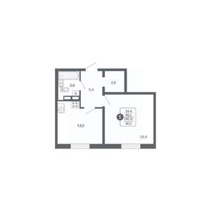 1-к квартира, вторичка, 41м2, 14/17 этаж