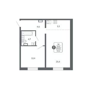 2-к квартира, вторичка, 53м2, 9/17 этаж